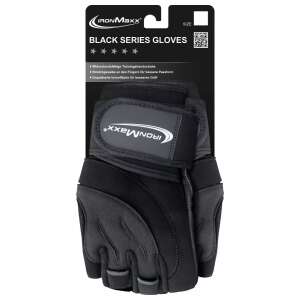 IronMaxx Black Series Fitness kesztyűk, fekete súlyzós kesztyűk férfiaknak és nőknek, lélegző, párnázott tenyér, állítható csuklópánt - Fitness kesztyű