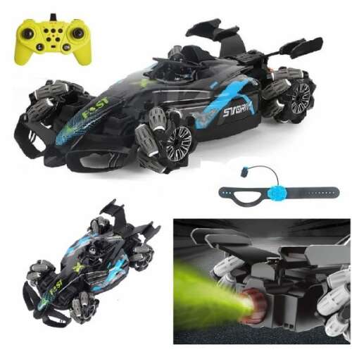 Zenélő, füstölő versenyautó távirányítóval, kézi vezérlővel kollázs