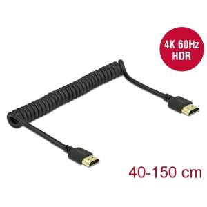 Delock HDMI cable, 4K 60Hz, HDR, coiled, 40-150cm - HDMI Cable
