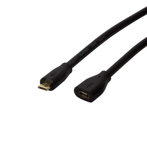 Logilink 0,5m fekete Micro-USB apa - Micro-USB anya hosszabbító kábel