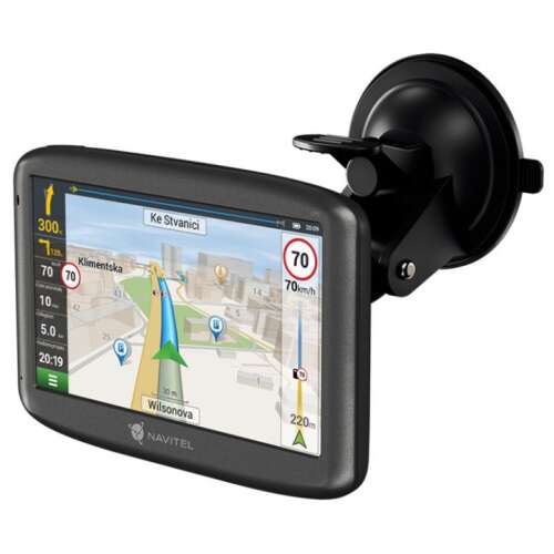 Dispozitiv de navigare GPS Navitel E505 Magnetic cu ecran de 5 inci, afișând o hartă cu direcții