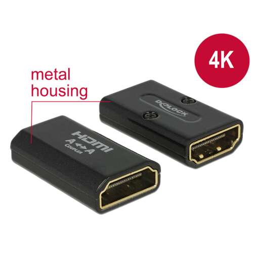 DELOCK Adaptor HDMI de mare viteză Ethernet HDMI-A de sex feminin &gt; HDMI-A de sex feminin ieșire 4K cu traductor negru