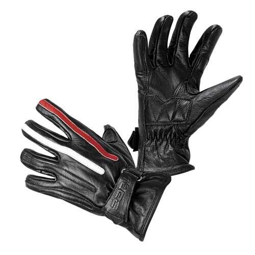W-TEC Classic motoros kesztyű fekete színben, piros és fehér csíkokkal, XXL méretben - Motoros kesztyű