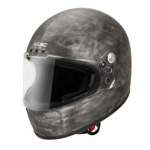 W-TEC Cruder Brindle motoros bukósisak, ezüst csíkos, XL méret, vintage design - Motoros bukósisak