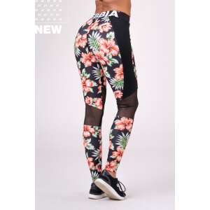 NEBBIA ALOHA BABE női leggings, fekete virágmintával és hálós panelekkel - Női leggings