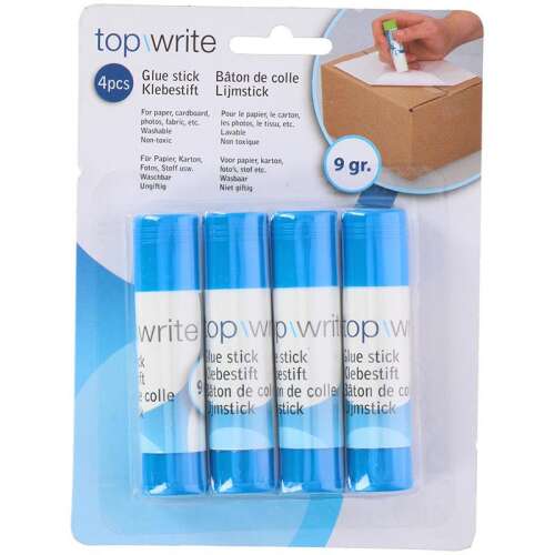 Topwrite Klebestift 4er Pack, blaue Klebestift für Papier, Karton, Fotos, Stoff, waschbar, ungiftig