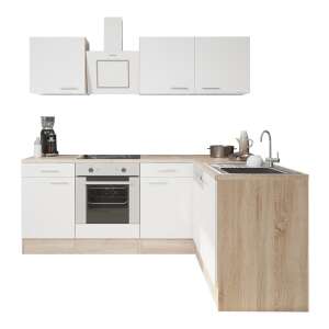 Yorki 220 Eckküchenset, Sonoma-Eiche und Weiß, modernes Design - Küchenmöbel-Sets