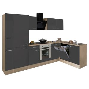 Yorki 310 cm Eckküchenset in Sonoma Eiche und Anthrazit. Moderne Küchenmöbel mit Geschirrspüler. - Küchenmöbel-Sets