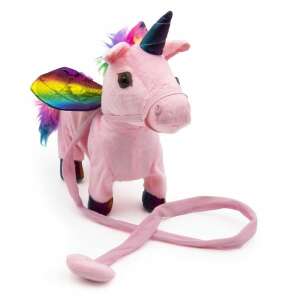 Jucărie de pluș unicorn muzical roz cu coamă, coadă și aripi curcubeu, lesă de 85 cm, jucărie unicorn care merge și cântă - Plușuri interactive