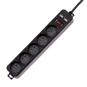 Akyga AK-SP-05U 5-outlet surge protector with 2 USB ports, black - Internal Hard Drife