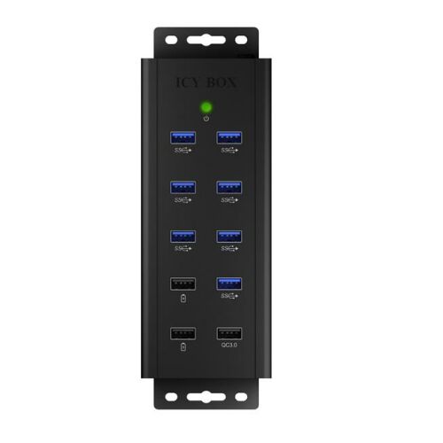 IcyBox IB-HUB1703-QC3 7-Port USB 3.0 Hub töltőportokkal, elölnézet