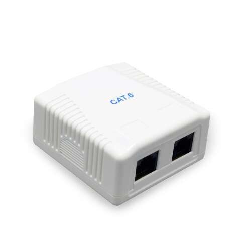 Gembird NCAC-2U6-01 CAT6 UTP 2-Port-Oberflächenmontagebox, weiß, schräge Ansicht