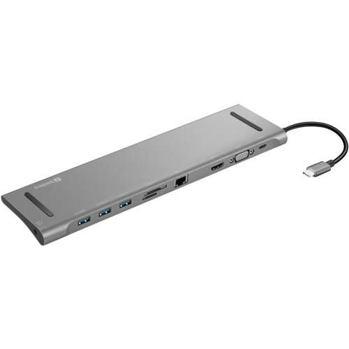 Sandberg USB-C 10-in-1 Docking Station, silver, angled view