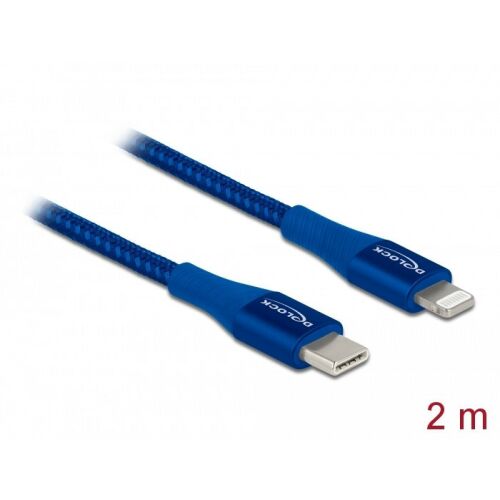 DeLock USB-C - Lightning kábel 2m kék, szövetborítású - Adatkábel