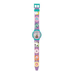 Gabby's Dollhouse digital watch for kids, featuring Gabby and her cat friends, purple strap with colorful cat designs - Fashion & Clothing