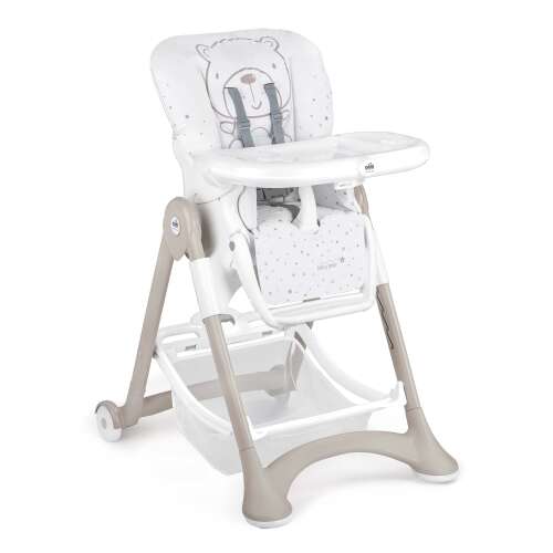CAM Campione C248/C38 high chair, white and beige, with bear print, 5-point harness, adjustable height and backrest, removable tray, storage basket