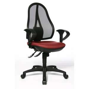 Topstar Open Point SY ergonomischer Bürostuhl mit höhenverstellbarer Rückenlehne, Mesh-Rückenlehne und burgunderfarbenem Sitz - Bürostuhl und Schreibtische