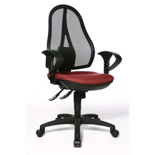 Topstar Open Point SY ergonomischer Bürostuhl mit höhenverstellbarer Rückenlehne, Mesh-Rückenlehne und burgunderfarbenem Sitz