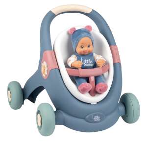 Little Smoby Baby 3 in 1 Walker, Doll Stroller and Baby Seat, Blue - Smoby