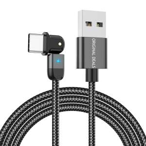 Original Deals USB Type-C kábel, 180 fokos forgatás, gyors töltési sebesség, fekete - USB kábel