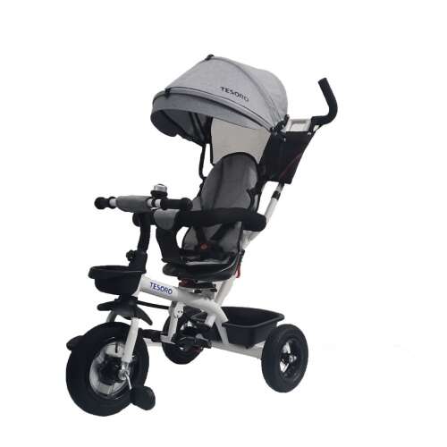 Tricicleta rotativă la 360 de grade Tesoro cu clopoțel, gri și alb