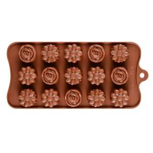 Оригинални оферти силиконова форма за домашен шоколад, бонбони, желе или ледени кубчета, 3 градински цветя, 21 x 10 x 1 cm - Форма за печене