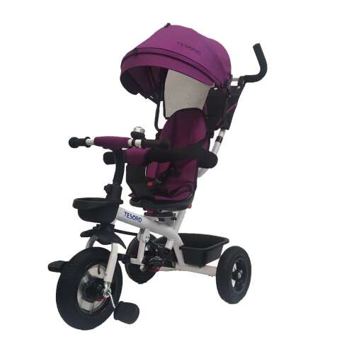 Tesoro purple and white 360-degree rotating tricycle with bell and parent handle