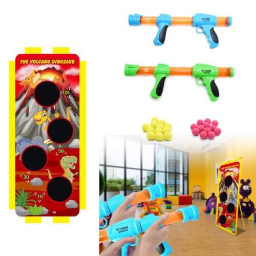 A Vulkán Dinó céllövő játék két levegős játékpuskával és szivacslabdákkal
