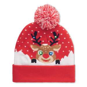 Karácsonyi kötött sapka LED lámpákkal és rénszarvas mintával - Férfi sapka