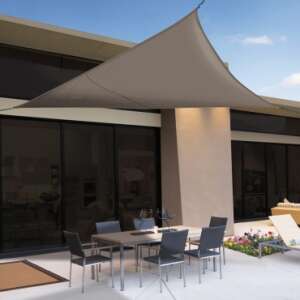 Brown triangular shade sail, 3.6 x 3.6 x 3.6 meters, for outdoor patio, garden, or poolside shade - Awning & Shade