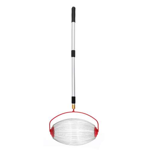 Telescopic fruit picker with a red basket, perfect for picking apples, pears, and other fruits from the ground.