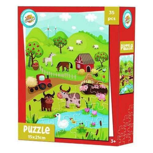 Toy Universe Farm mini puzzle, 35 dielikov, pre deti od 3 rokov, s farmárskymi zvieratami, jazerom a červeným maštaľom