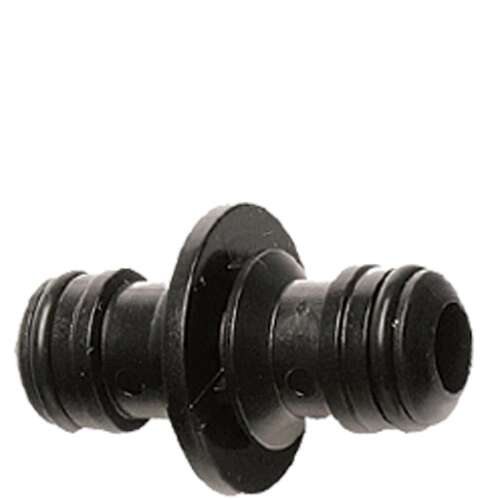 Black plastic hose connector, connecting two hoses