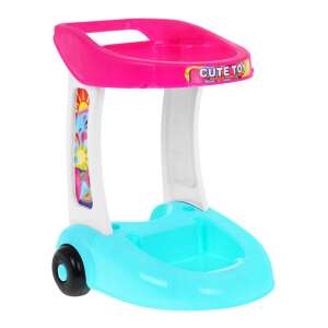 Pink and blue toy cleaning cart with a vacuum cleaner, broom, dustpan, and other cleaning supplies - Household Toy