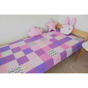 Lila és rózsaszín patchwork ágytakaró, tökéletes egy gyermek hálószobájába - Ágytakaró