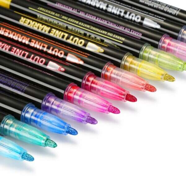 Filctoll készlet ,ezüst színű vonalak színes kontúrral , íráshoz, rajzoláshoz, kiemeléshez 24 db-os