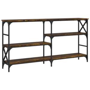 Füstölt tölgy színű szerelt fa tálalóasztal fekete fém vázal, 150 x 29 x 76.5 cm - Konzolasztal