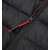 Close-up of the zipper on the black heated vest for men, 3 heat settings, USB cable included