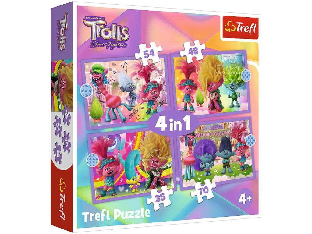 Trolls 3: set de puzzle 4 în 1 - Trefl
