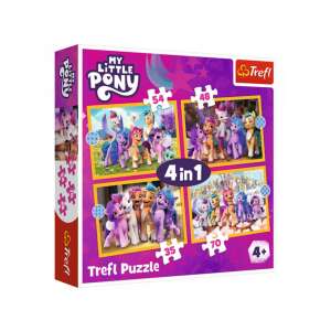 Cutie Mark Crusaders 4 in 1 cutie mark puzzle box, featuring 4 different puzzles with images of the My Little Pony characters, Trefl brand - Puzzle 3D & Puzzle cu burete