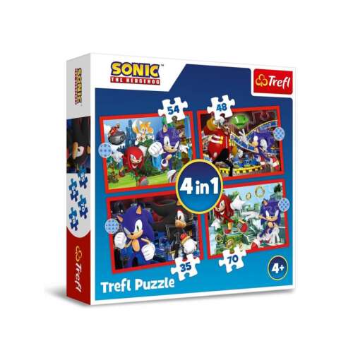 Trefl Sonic the Hedgehog 4 in 1 Puzzlebox mit 4 verschiedenen Puzzlebildern von Sonic, Tails, Knuckles und Shadow