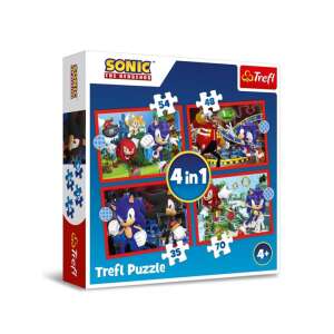 Pudełko z grą Trefl Sonic the Hedgehog 4 w 1, zawierające 4 różne obrazki do układania z Soniciem, Tailsem, Knucklesem i Shadowem - Trefl Puzzle