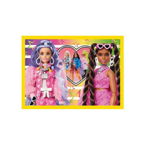 Puzzle Barbie 4 w 1, przedstawiające cztery różne obrazy Barbie, marka Trefl