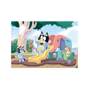 Câinele Bluey alunecând pe un tobogan în parc, parte din puzzle-ul Clementoni Supercolor de 104 piese - Clementoni Puzzle