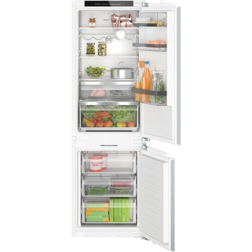 Full view of open Bosch KIN86ADD0 built-in refrigerator