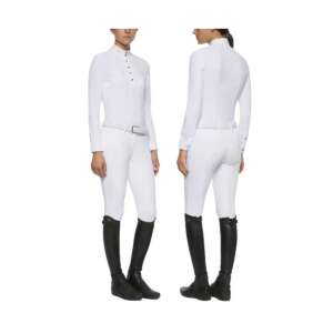 Cavalleria Toscana Női Hosszú Ujjú Lovas Versenying Pliszírozott Díszítéssel, Fehér - Női blúz, ing