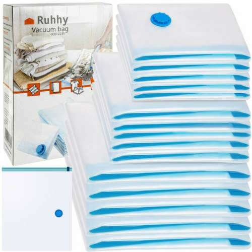 15 piece vacuum storage bag set, Ruhhy brand, 3 sizes, space saving, for clothes, blankets, and more