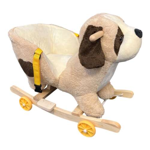 Animal muzical de pluș balansoar, leagăn balansoar cu scaun, roți de rulare, în formă de câine