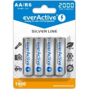 everActive 2000mAh AA wiederaufladbare Batterien, 4er Pack, Silberlinie, vorgeladen - EverActive