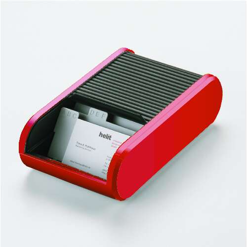 Držiak na vizitky Helit Linear červeno-čierny, kapacita 300, s abecednými záložkami